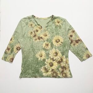 Y2K 2000s Daisy Floral Graphic Studded Glitter Boho Hippie Fairy Grunge Top M L